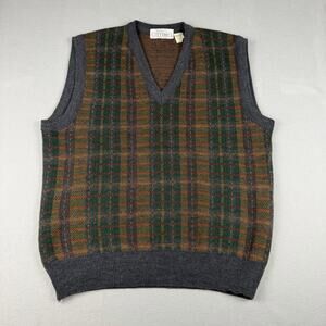 Vintage Ottimo Plaid Sweater Vest Wool Blend Made Italy L